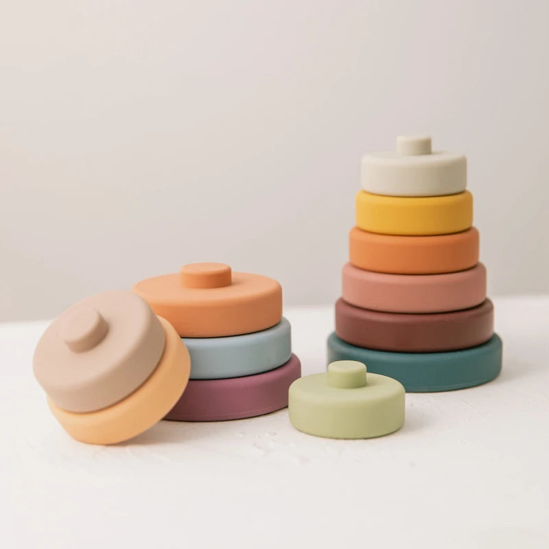 6pcs Baby Toy Soft Building Blocks Silicone Stacking Blocks Round Shape Silicone Construction Toy Rubber Teethers Montessori Toy