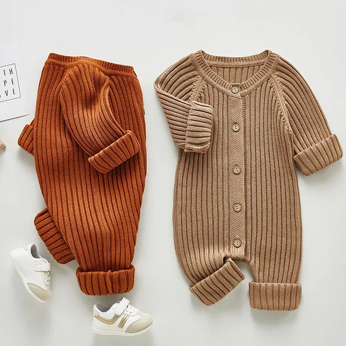 Solid Knitting Cotton Long Sleeve One piece Outfit Toddler Baby Boys Girl Romper Spring Autumn Newborn Baby Girls Jumpsuit