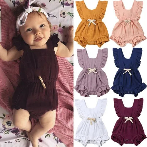 Baby Girls Ruffle One-Pieces Romper Jumpsuit Outfits Sunsuit 6 Colors