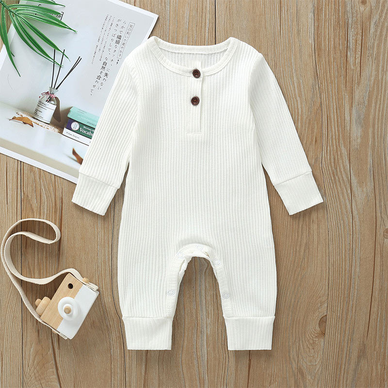 Spring Autumn Newborn Infant Baby Boys Girls Full Sleeve Rib Cotton Romper Playsuit Jumpsuit