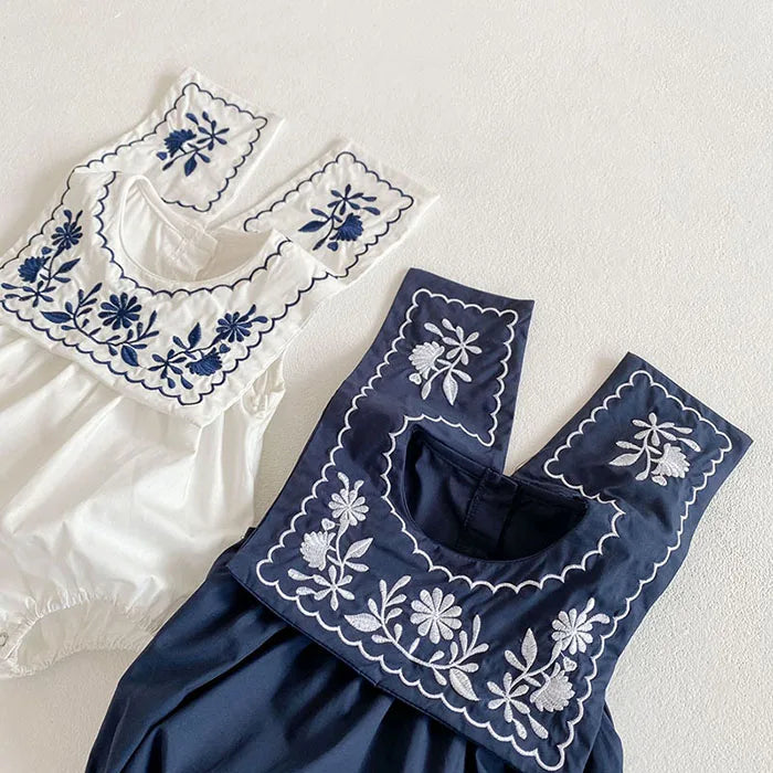 Infant Baby Girls Jumpsuit Navy Collar Embroidery Cotton Newborn Baby Girl Bodysuits Summer Baby Girls Clothes