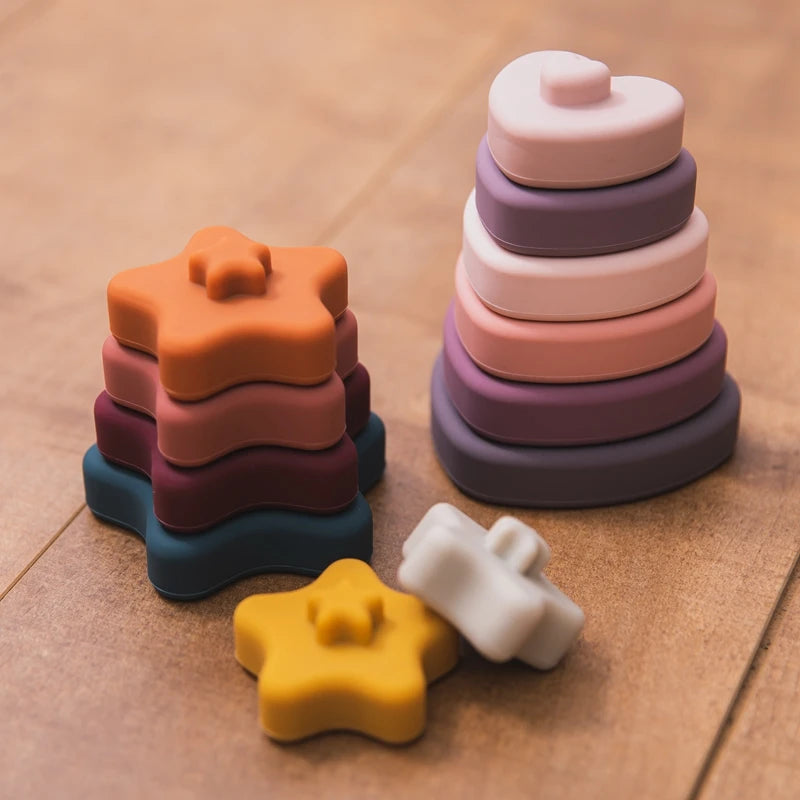 6pcs Baby Toy Soft Building Blocks Silicone Stacking Blocks Round Shape Silicone Construction Toy Rubber Teethers Montessori Toy