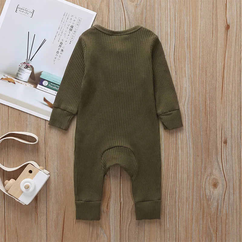 Spring Autumn Newborn Infant Baby Boys Girls Full Sleeve Rib Cotton Romper Playsuit Jumpsuit