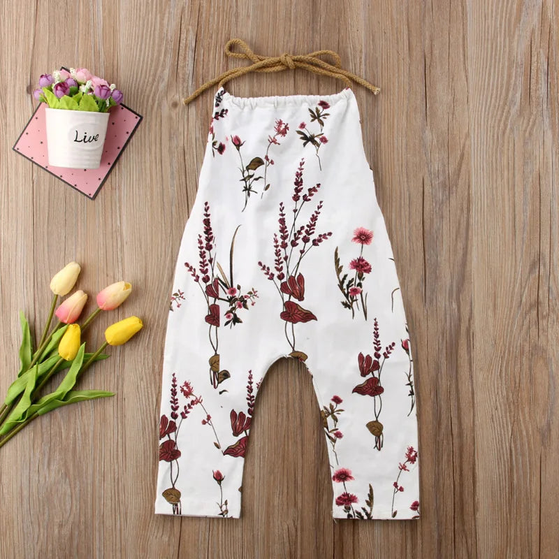 Baby Girl Romper Sleeveless O-Neck Summer Floral Strap Romper Jumpsuit New Fashion Clothes