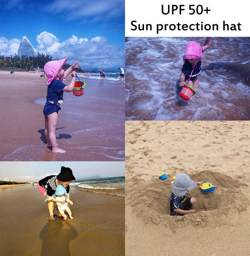 SPF50+ Baby Sun Hat Summer Baby Cap for Boys Girls Travel Beach Kids Hat Infant Accessories Neck Protection Children Hats S/L