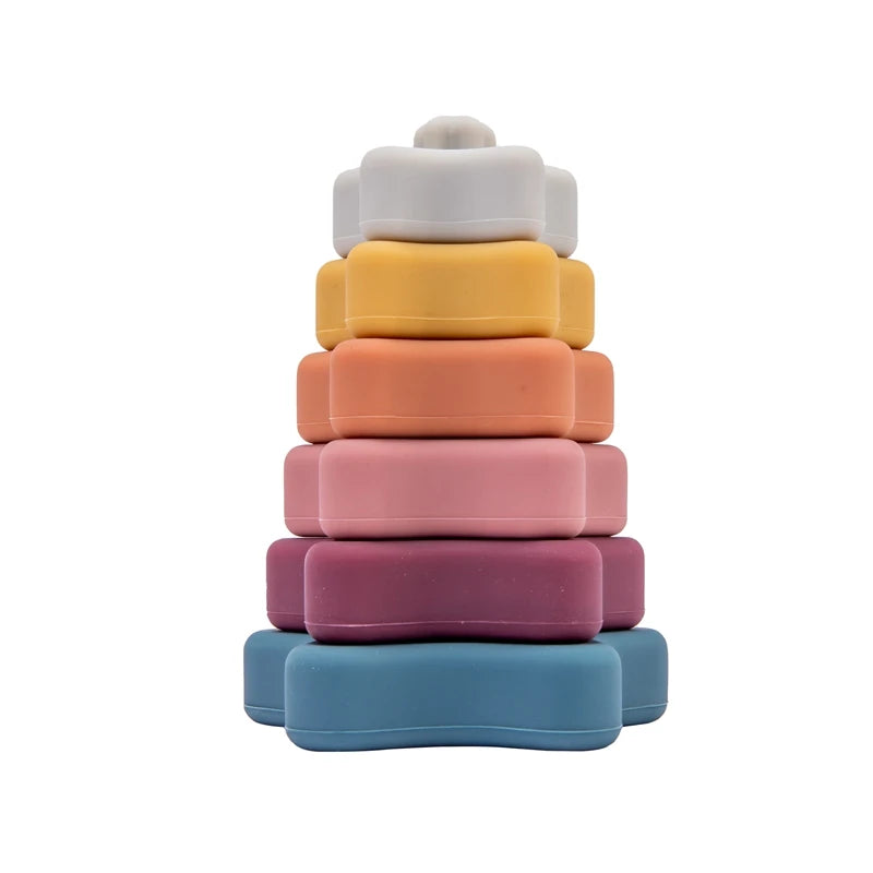 6pcs Baby Toy Soft Building Blocks Silicone Stacking Blocks Round Shape Silicone Construction Toy Rubber Teethers Montessori Toy