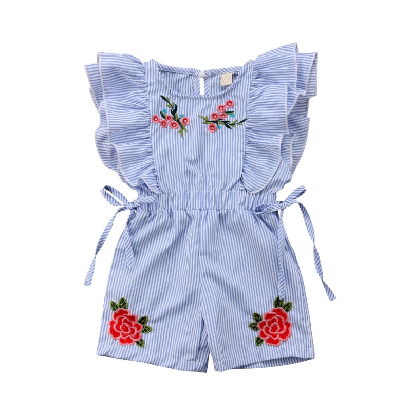 Toddler Kids Baby Girl Flower Stripe Ruffle Romper Jumpsuit Outfits Clothes