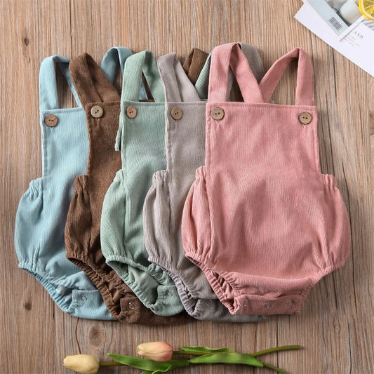 0-24M Cute Baby Romper Boys Girls Solid Color Corduroy Sleeveless Square Neck Romper Jumpsuits Baby Kids Overalls Clothing 2023