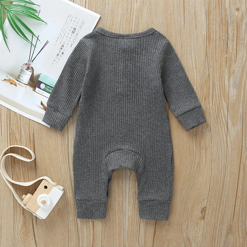 Spring Autumn Newborn Infant Baby Boys Girls Full Sleeve Rib Cotton Romper Playsuit Jumpsuit