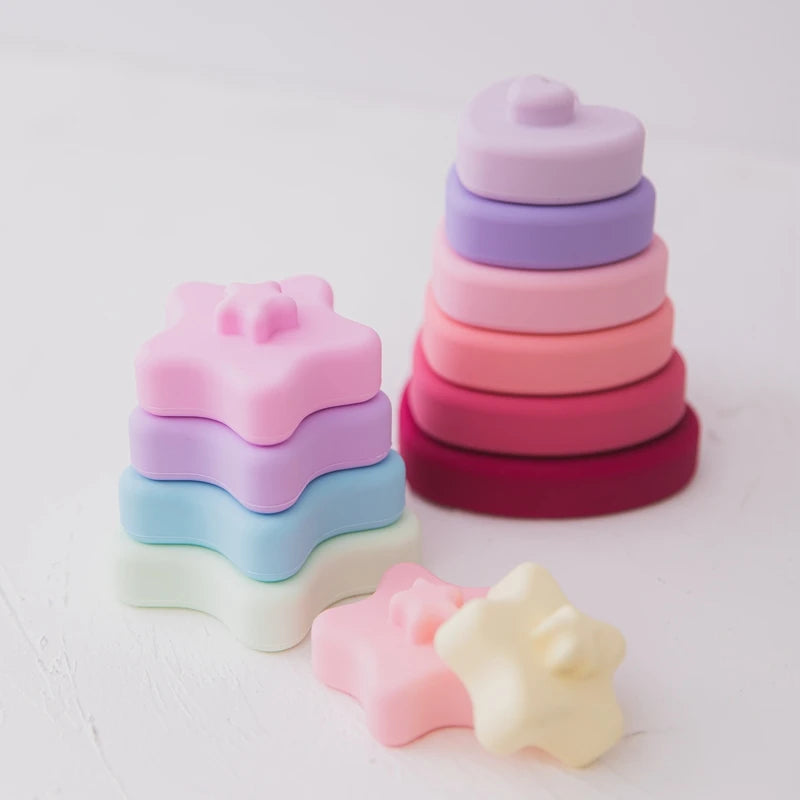 6pcs Baby Toy Soft Building Blocks Silicone Stacking Blocks Round Shape Silicone Construction Toy Rubber Teethers Montessori Toy