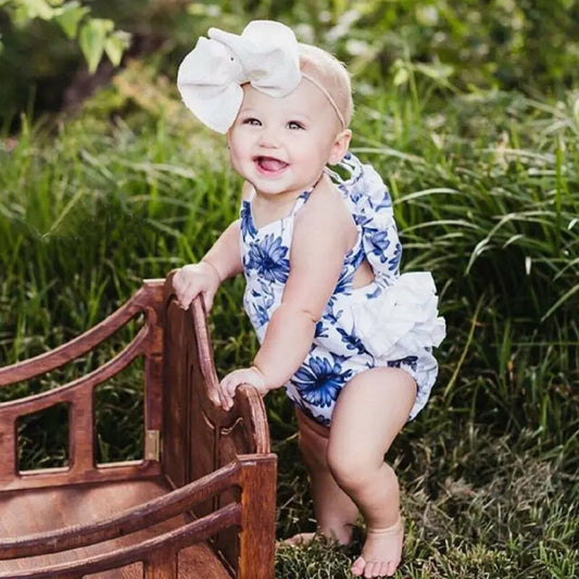 0-24M Newborn Baby Girl Bodysuit Floral Clothes Strap Jumpsuit Bodysuit Summer Outfit