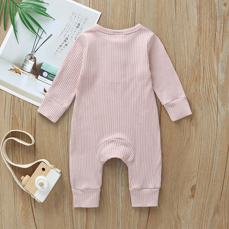 Spring Autumn Newborn Infant Baby Boys Girls Full Sleeve Rib Cotton Romper Playsuit Jumpsuit