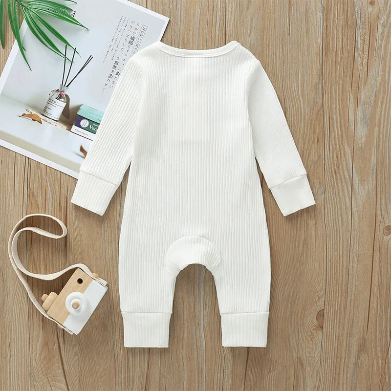 Spring Autumn Newborn Infant Baby Boys Girls Full Sleeve Rib Cotton Romper Playsuit Jumpsuit