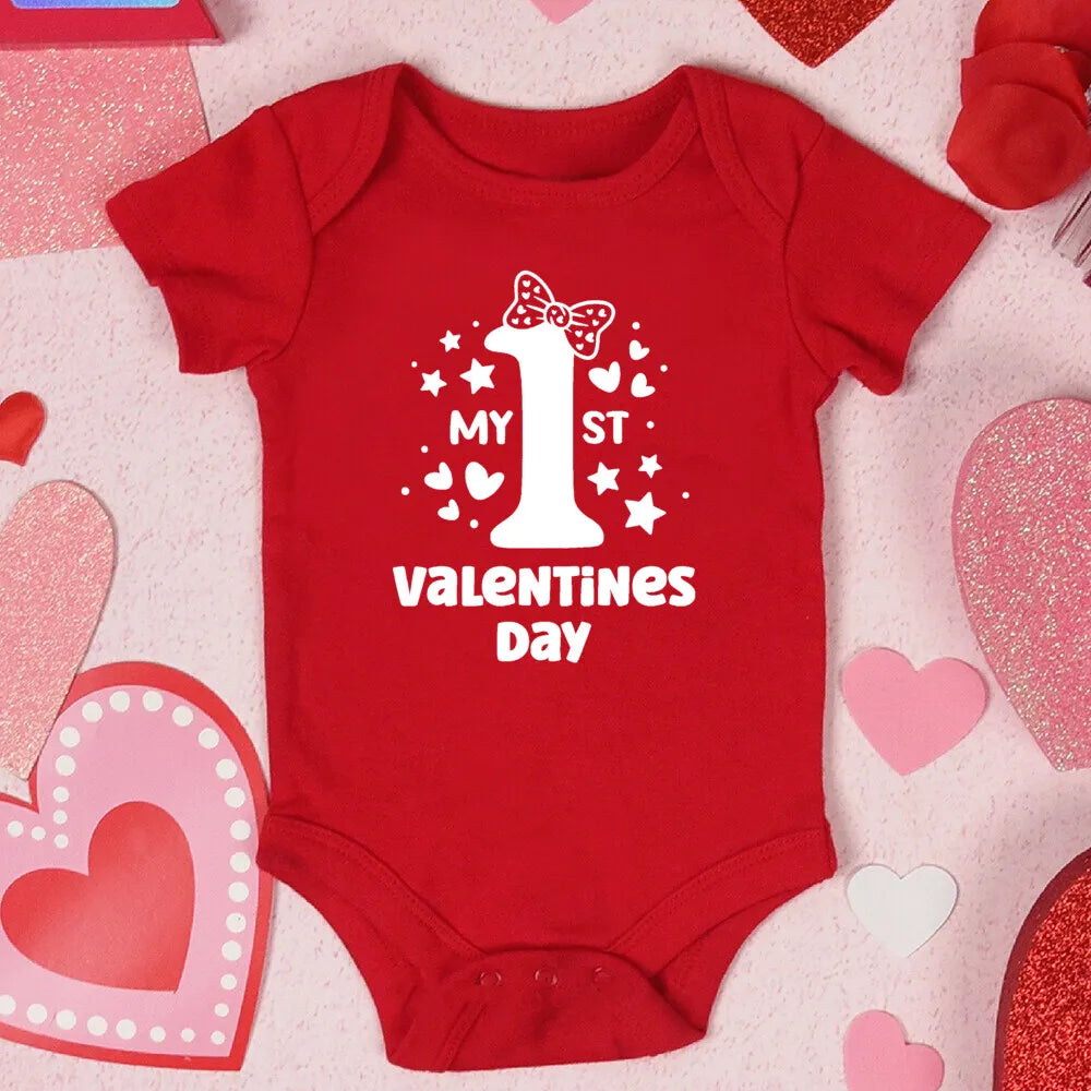 My First Valentine's Day Printed Baby Romper Newborn Red Cotton Bodysuit Valentine Party Infant Outfit Toddler Holiday Jumpsuit