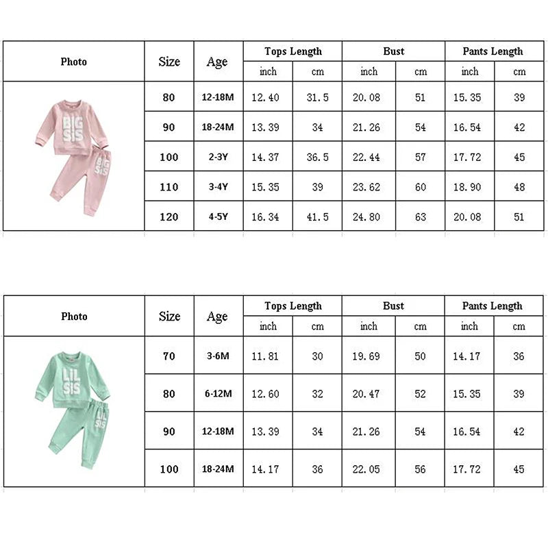 Lioraitiin 0-5Y Autumn Baby Girls Sister Lovely Clothes Sets Letter Printed Long Sleeve Pullover Sweatshirt+Pants