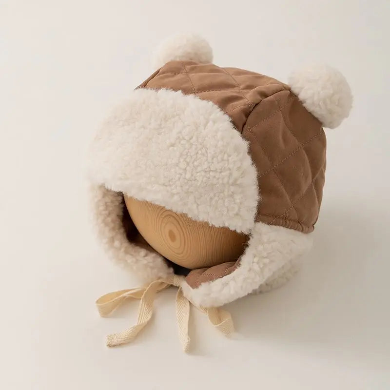 Baby Winter Ear Protection Hat Cute Newborn Infant Lamb Fleece Warm Cap Solid Color Outdoor Windproof Boy Girl Earmuffs Beanie