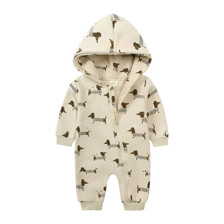 Cartoon Print Baby Girl Romper Long Sleeve Hooded Zipper Newborn Clothes Boys Rompers Spring & Autumn Baby Clothing 3-24 Months