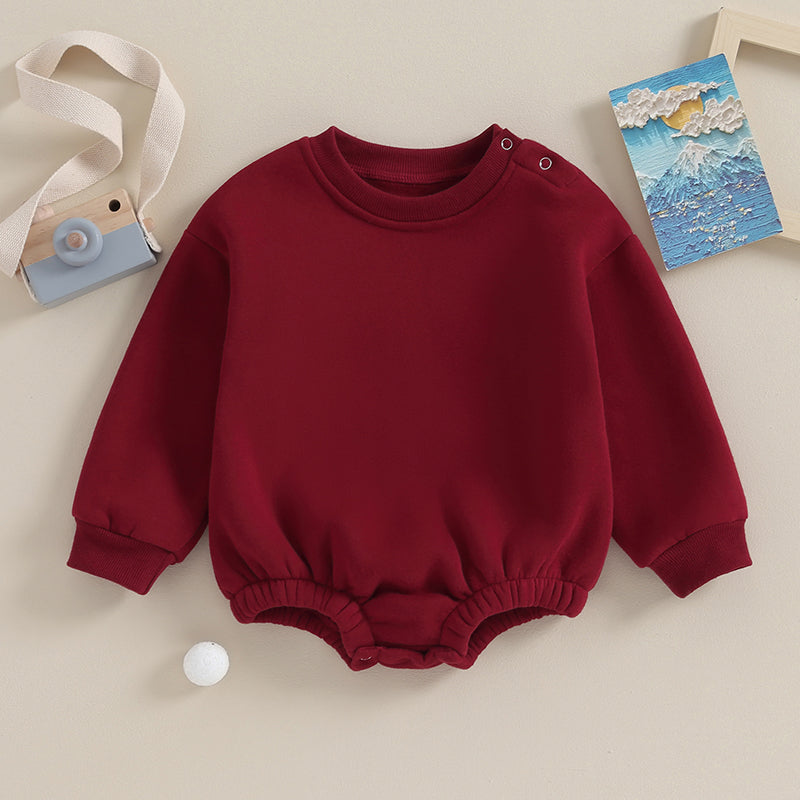 Lioraitiin 0-18M Newborn Baby Boy Girl Outfits Fleece Solid Color Bubble Bodysuit Sweatshirt Long Sleeve Warm Clothes