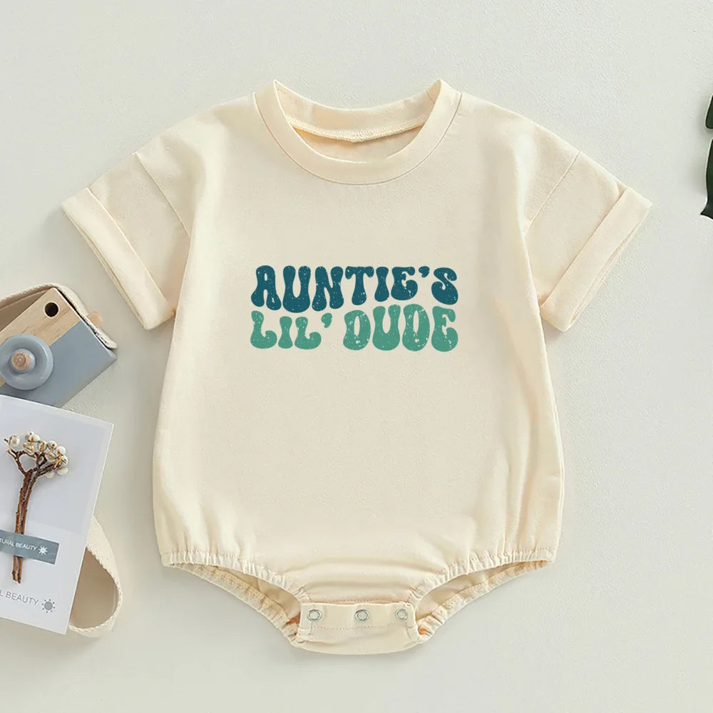 Auntie's Little Bestie Bubble Romper Newborn Baby Girl Boy Clothes Summer Short Sleeve Crewneck Cute Bodysuit Top Outfit