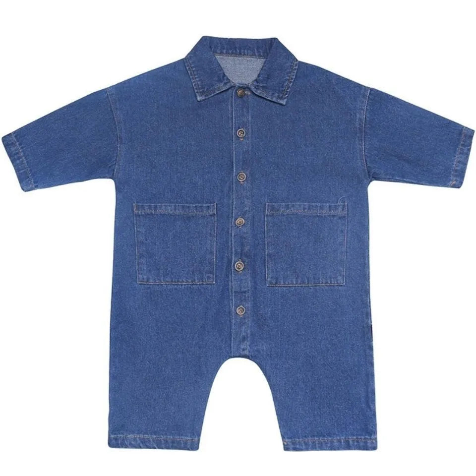 New Autumn Baby Cardigan Dungarees Style Casual Romper Boy Girl Children Solid Full Sleeves Denim Jumpsuit Kid Cotton One-piece