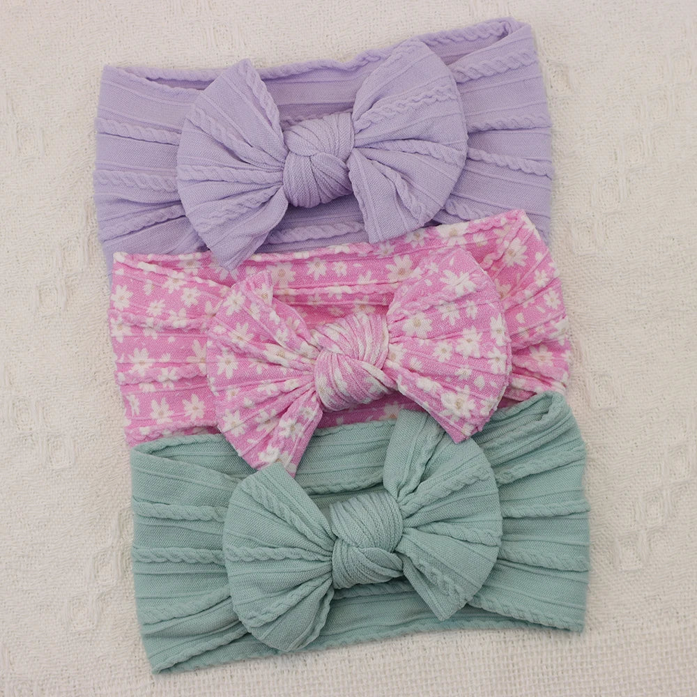 3Pcs Knit Bows Baby Headbands Lot Newborn Baby Girl Headband Set Elastic Nylon Children Turban Kids infant Baby Hair Accessories