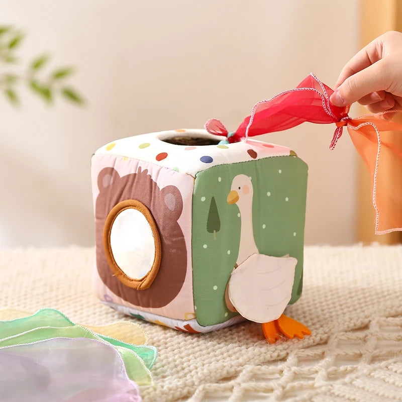 Baby Montessori Toy cotton Magic Tissue Box Finger Exercising Busy Board Game Educational Toy Soft Rattle Game Cloth Book Gift