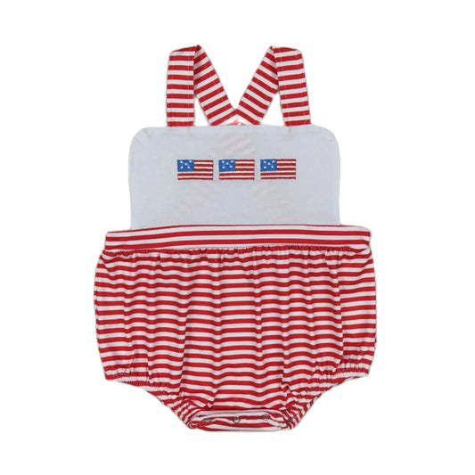 Various July 4th Romper Embroidery Flag Jumpsuit Toddler Kid Children Baby Boy Smocked Gingham Overall Bubble Newborn One-piece