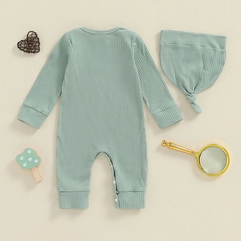 EWODOS Newborn Clothes, Hi I m New Here Coming Home From Hospital Outfits Spring Romper with Hat Sets