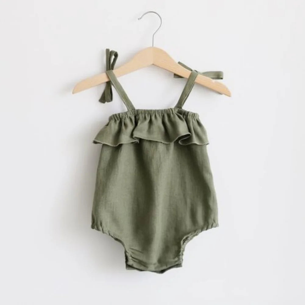 Newborn Infant Baby Girls Rompers Solid Cotton Ruffles Slip Strap Playsuit Onepiece Baby Clothes Romper