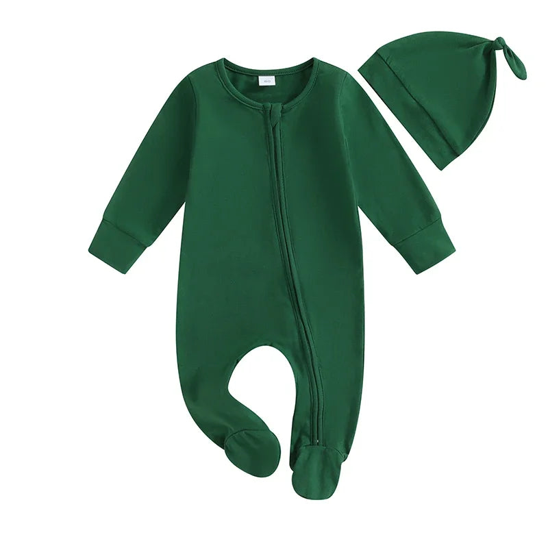 Autumn Newborn Infant Baby Boys Girls Footies Romper Playsuit Solid Cotton Long Sleeve Baby Zipper Jumpsuit Newborn Clothes