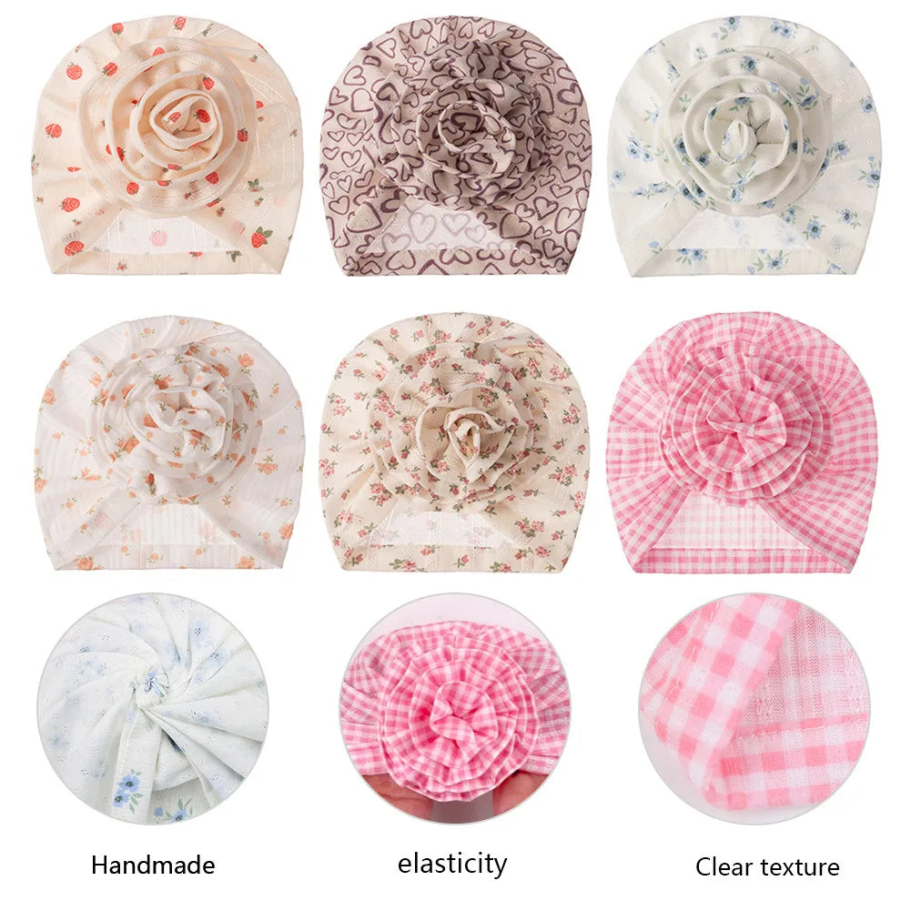 0-4T Cotton Bonnet Baby Girls Newborn Floral Printed Beanie Children Printed Summer Hollow Hats Flower Beanie Infant Indian Hat