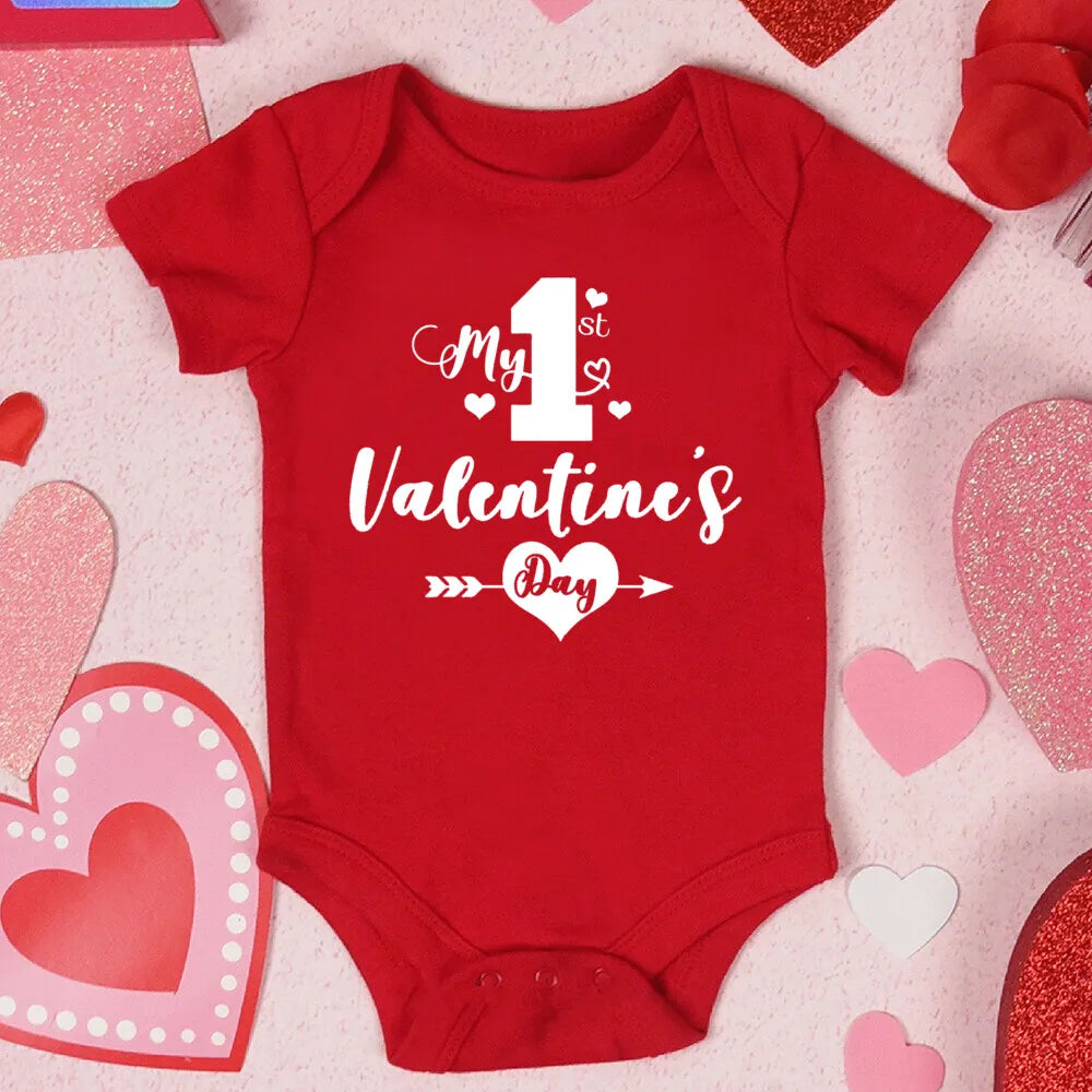 My First Valentine's Day Printed Baby Romper Newborn Red Cotton Bodysuit Valentine Party Infant Outfit Toddler Holiday Jumpsuit