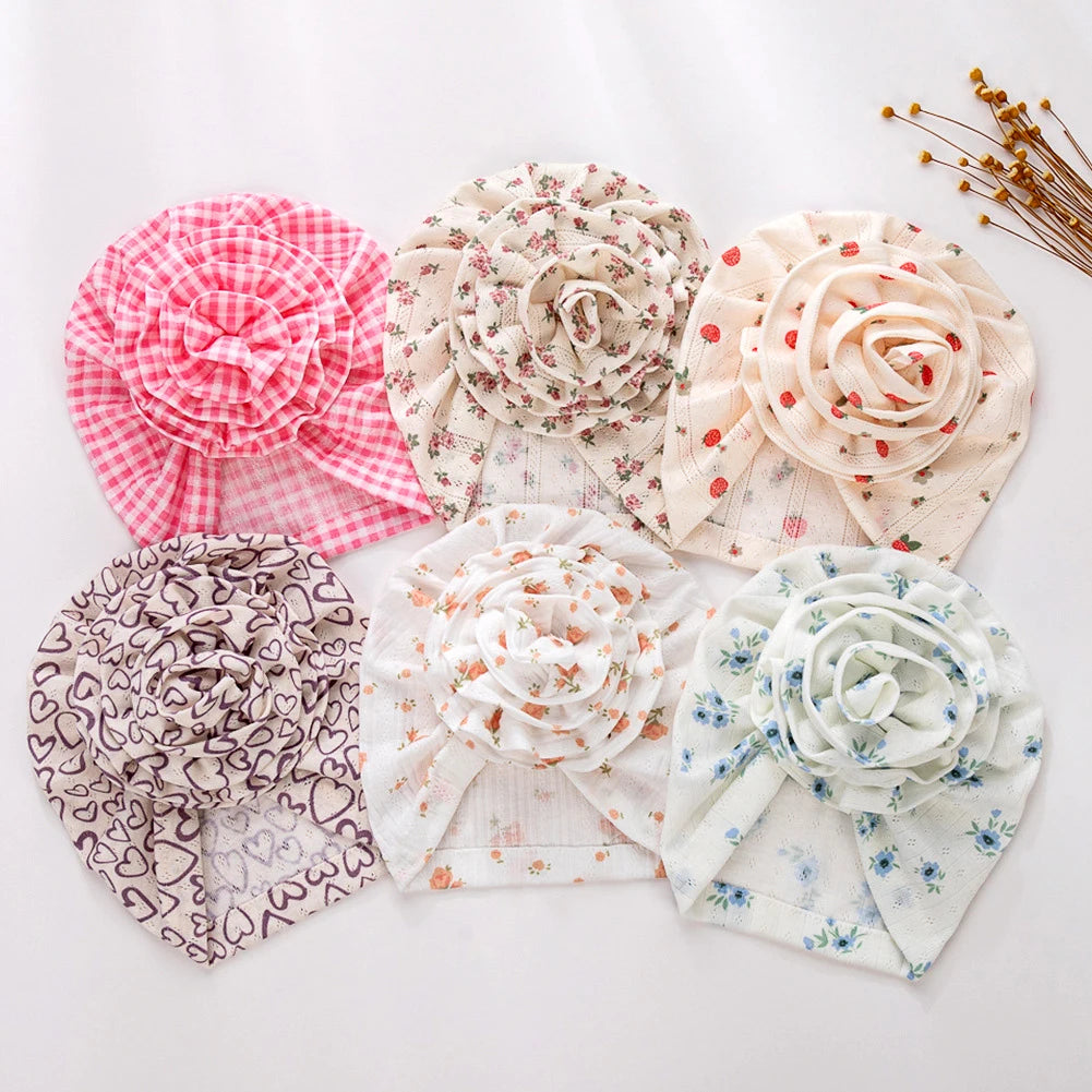 0-4T Cotton Bonnet Baby Girls Newborn Floral Printed Beanie Children Printed Summer Hollow Hats Flower Beanie Infant Indian Hat