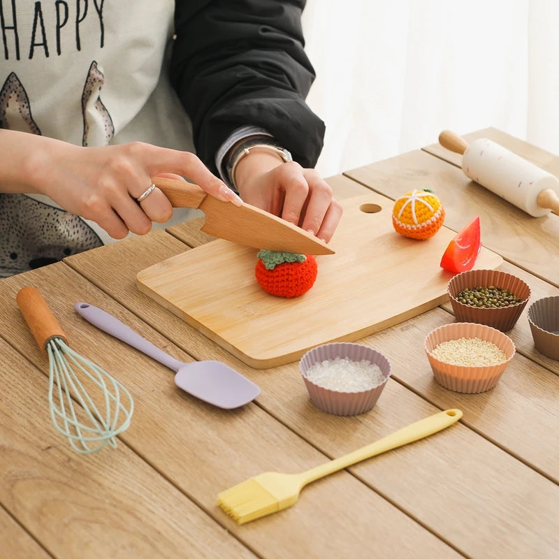 Montessori Kids Play Kitchen Set Pretend Play Cooking Toys Set Kitchen Toys Playset For Toddlers Cutting Board Apron for Kids