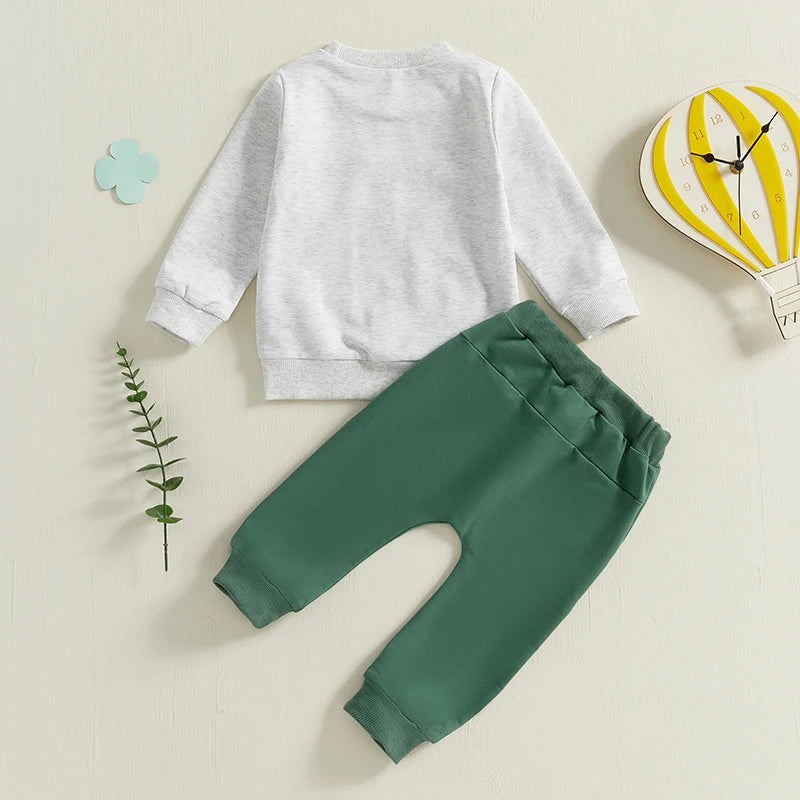 Toddler 2-Piece Spring Ensemble with Shamrock Embroidery Sweatshirt and Pants - St Patrick s Day Outfit for Baby Boy or Girl