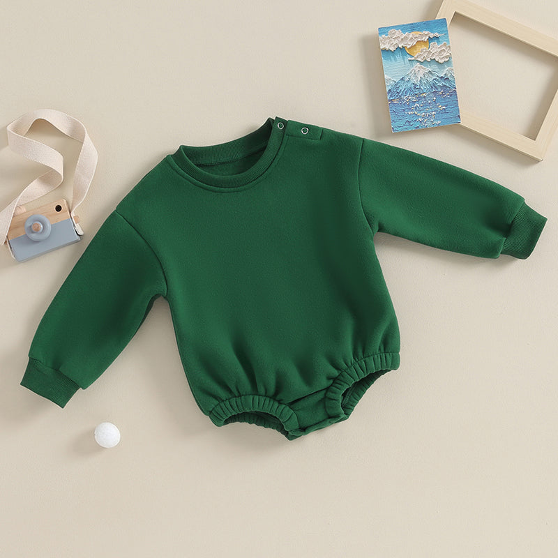 Lioraitiin 0-18M Newborn Baby Boy Girl Outfits Fleece Solid Color Bubble Bodysuit Sweatshirt Long Sleeve Warm Clothes