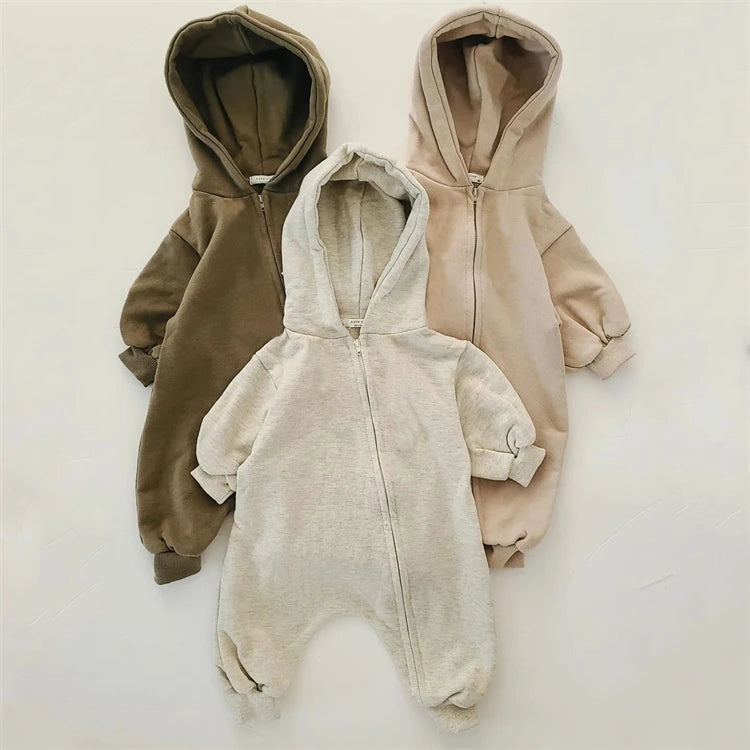 Organic Cotton Baby Romper Hooded Infant Autumn Spring Long Sleeve Jumpsuit Zipper Outwear Toddler Boys Girls Hoodies Outfits