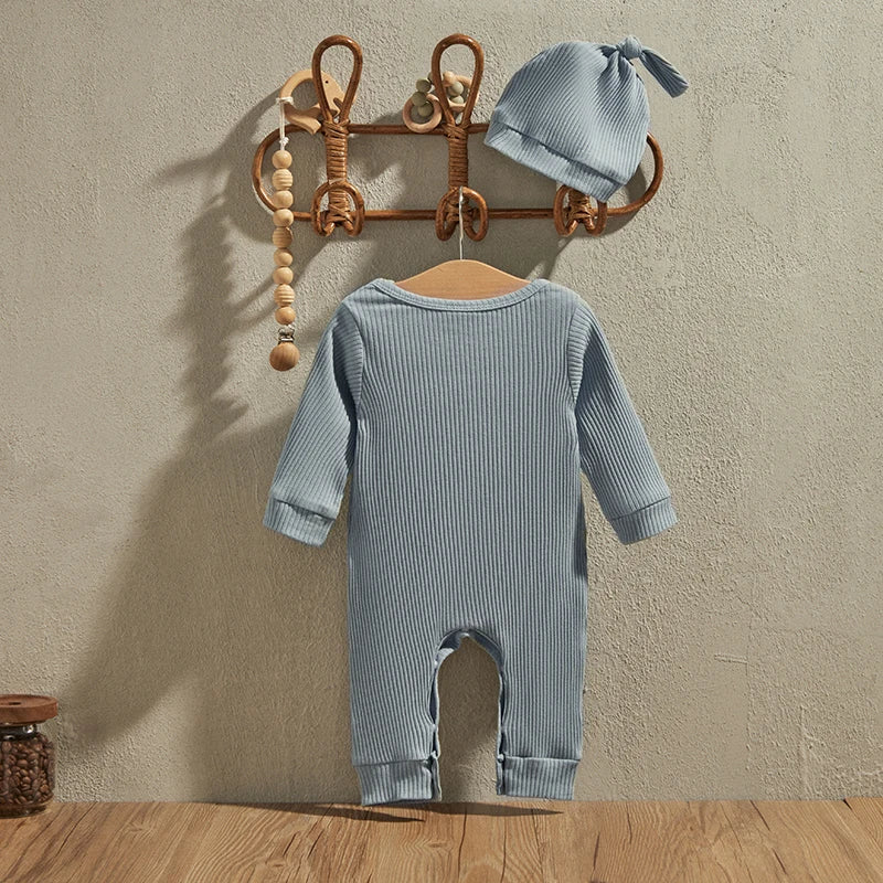 EWODOS Newborn Clothes, Hi I m New Here Coming Home From Hospital Outfits Spring Romper with Hat Sets