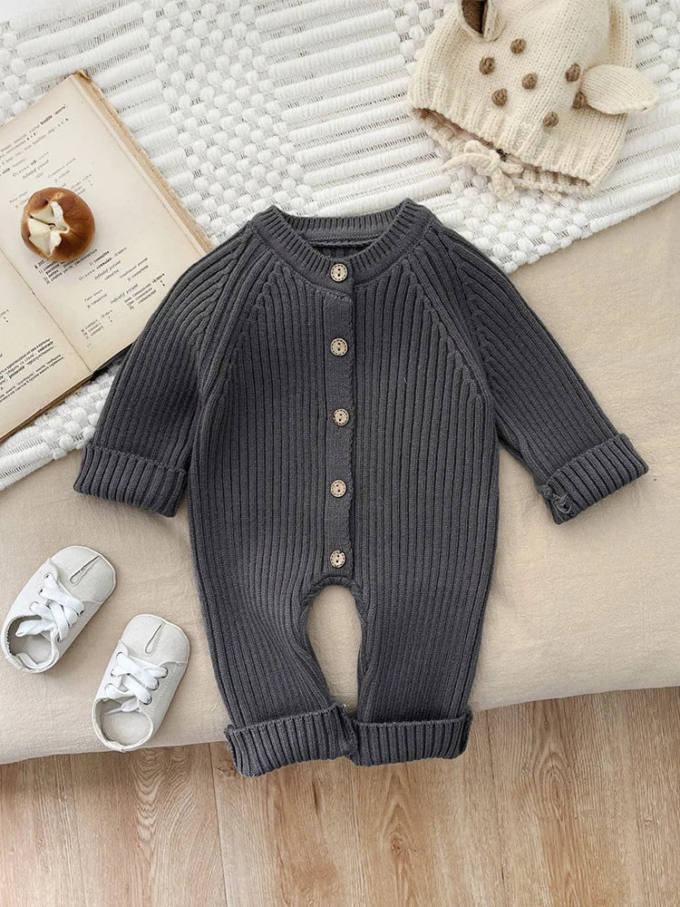 Autumn Winter Clothes Newborn Knitted Cardigan Solid Romper Girl Baby Ribbed Knit Jumpsuit Boy Infant Thick Fashion One-piece