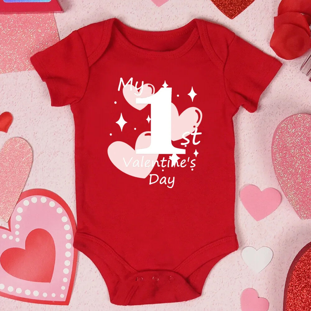 My First Valentine's Day Printed Baby Romper Newborn Red Cotton Bodysuit Valentine Party Infant Outfit Toddler Holiday Jumpsuit