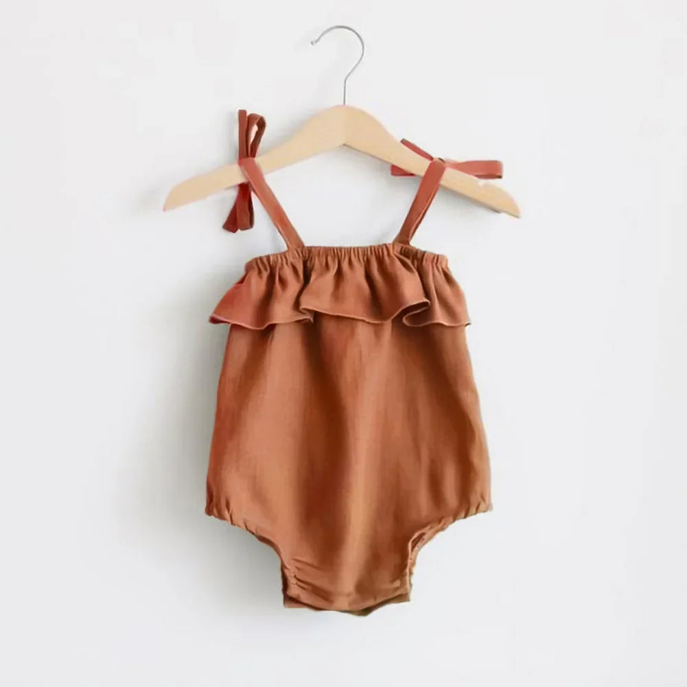 Summer Newborn Infant Baby Girls Solid Cotton Ruffles Slip Strap Rompers Onepiece Jumpsuit