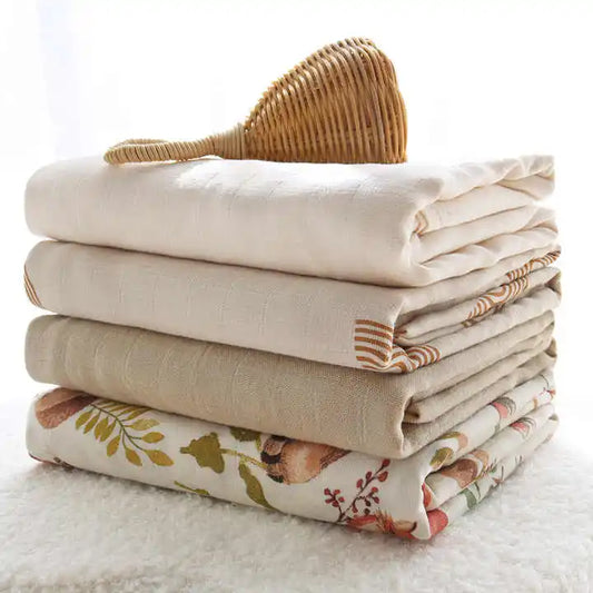 2 Layers Swaddle Blanket Baby Muslin Bamboo Cotton Fabric Towel for Newborn Wrap Printed Patterns Unisex Bamboo Cotton Blanket