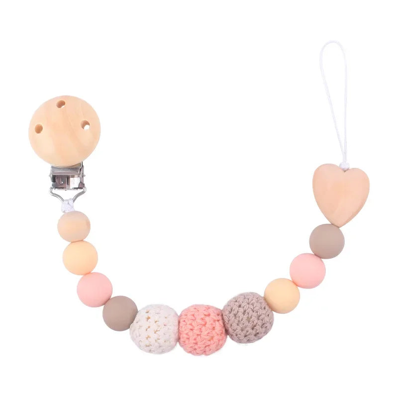 1-2 pcs Baby Pacifier Clip Wooden Teethers Bracelet Set Silicone Beads Babies Soothe Nipple Teething Toys Anti-lost Chain Newborn