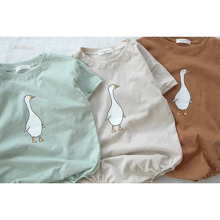 Summer Toddler Romper Cotton Cartoon Goose Onesie Suit Short Sleeve Solid Stretch Breathable Infant Outfit