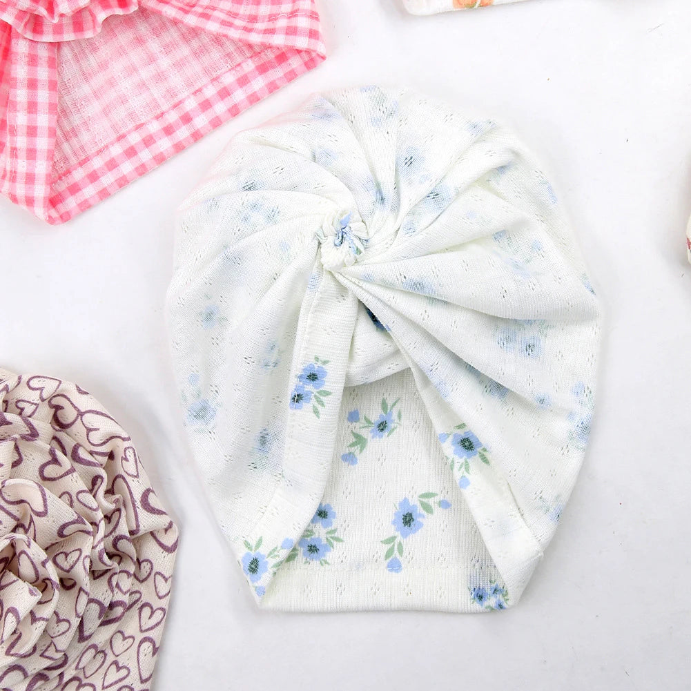 0-4T Cotton Bonnet Baby Girls Newborn Floral Printed Beanie Children Printed Summer Hollow Hats Flower Beanie Infant Indian Hat