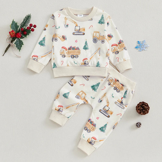 Toddler Baby Boys Christmas Outfit Farm Fresh Christmas Trees Crewneck Sweatshirt Long Sleeve Shirt Pants Clothes