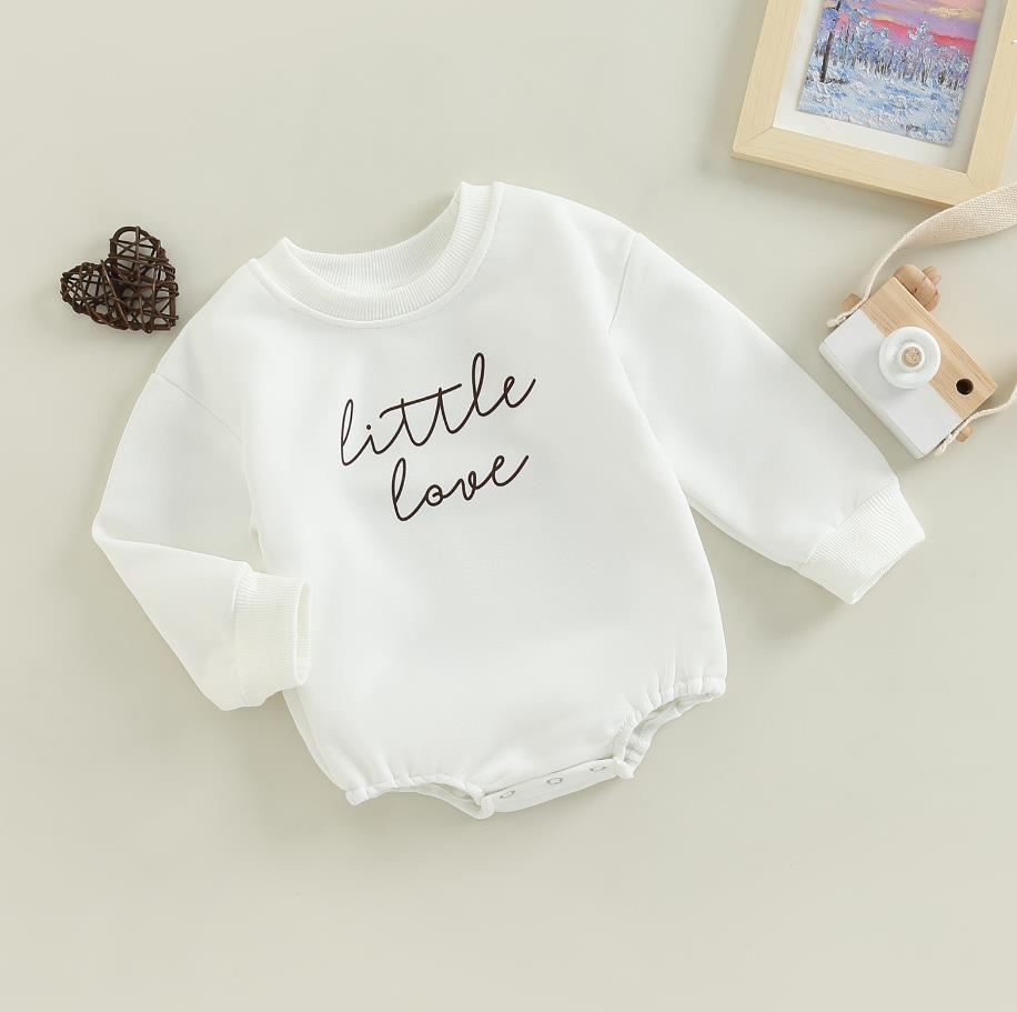 Autumn Spring Toddler Infant Baby Romper Love Letter Print Solid Long Sleeve Casual Bodysuits Jumpsuits Playsuits Outfits