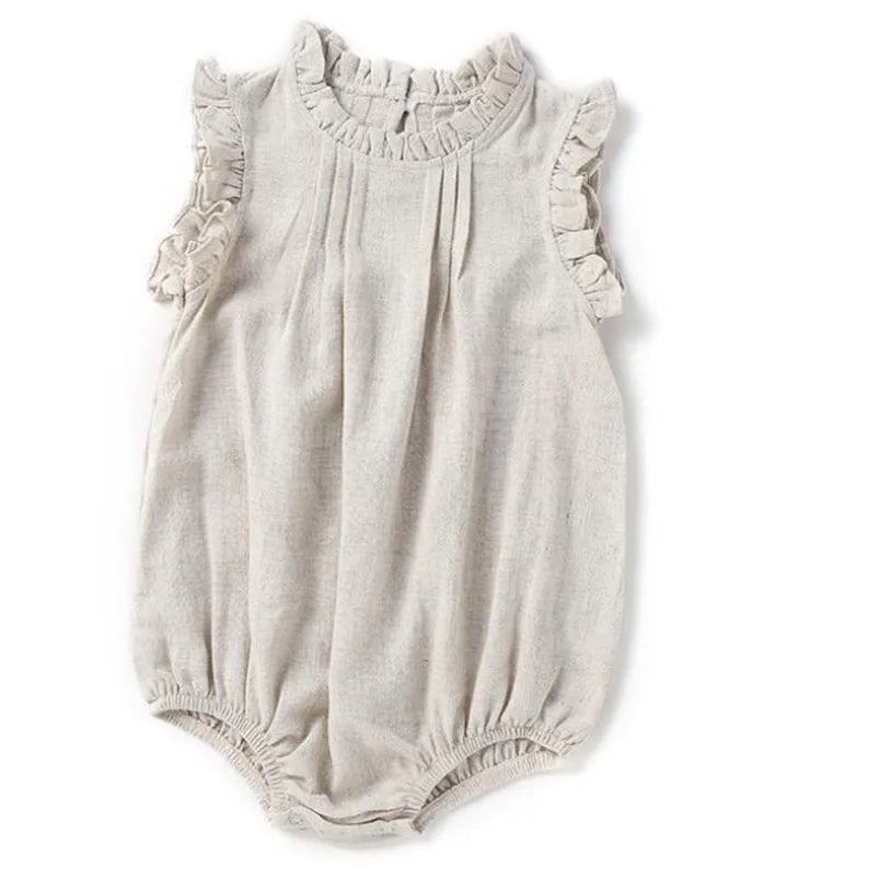 Vintage Linen Cotton Baby Girls Romper Summer Ruffles Lace Infant Bodysuit for Toddler Girls Clothing Children Overalls Outfits