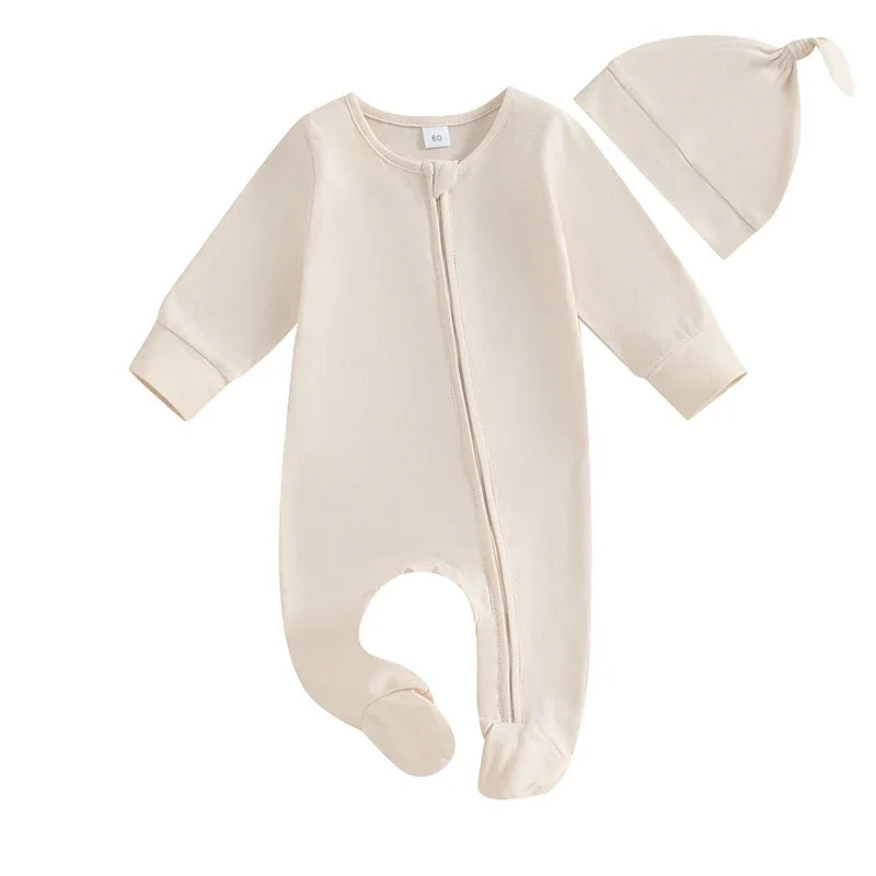 Autumn Newborn Infant Baby Boys Girls Footies Romper Playsuit Solid Cotton Long Sleeve Baby Zipper Jumpsuit Newborn Clothes