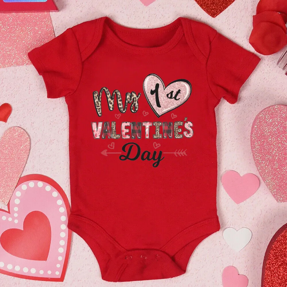 My First Valentine's Day Printed Baby Romper Newborn Red Cotton Bodysuit Valentine Party Infant Outfit Toddler Holiday Jumpsuit